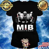 Halloween horror characters mib maniacs in black s Ladies tee