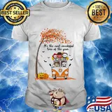 Halloween horror characters riding peace bus it's the most wonderful time of the year maple leaves tree shirt