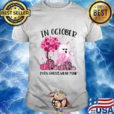 Halloween in october even ghosts wear pink pumpkin leaves tree cancer awareness shirt