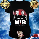 Halloween jason voorhees and michael myers mib maniacs in black s Ladies tee