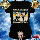 Halloween michael myers in the streets freddy krueger in the sheets vintage retro s Ladies tee