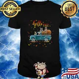 Halloween raccoon riding car hello fall pumpkin shirt