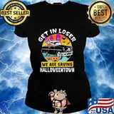 Halloween skeleton driving car get in loser we're saving halloweentown vintage retro s Ladies tee