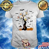 Halloween tree owls witch pumpkin shirt