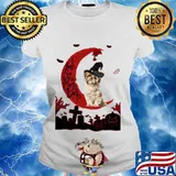 Halloween yorkie witch i love you to the moon back pumpkin s Ladies tee