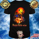 HAPPY HALLO-WINE CAT PUMPKIN SUNSET HALLOWEEN SHIRT
