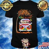 Hippie bus the peanuts snoopy peace and love leaves tree shirt