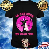IN OCTOBER WE WEAR PINK CAT SUNSET HALLOWEEN SHIRT