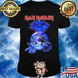 Iron maiden band skeleton holding earth shirt