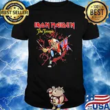 Iron maiden band the trooper skeleton holding british flag shirt