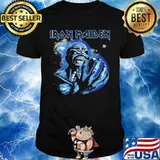 Iron maiden skeleton holding earth shirt