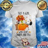 Just a girl who loves snoopy and fall pumpkin maple leaves shirt