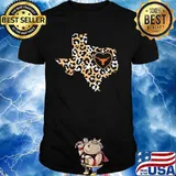 Longhorn texas map leopard heart logo shirt