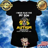 Monkey i wear blue for my son autism awareness accept understand love sunflower s Ladies tee
