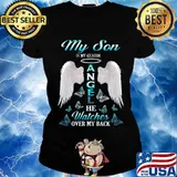 My son is my guardian angel he watches over my back butterflies s Ladies tee