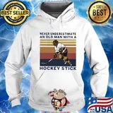 Never underestimate an old man with a hockey stick vintage retro white s Hoodie