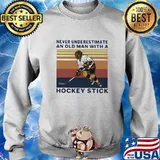 Never underestimate an old man with a hockey stick vintage retro white s Sweater