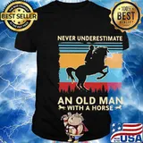 Never underestimate an old man with a horse Vintage retro shirt
