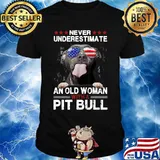 Never underestimate an old woman with a pitbull american flag independence day shirt