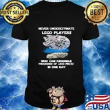 Never underestimate lego players who can assemble thousand of lego pieces in one day logo shirt