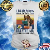 Owl I read books as one would breathe air to fill up and live vintage retro s Ladies tee