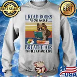 Owl I read books as one would breathe air to fill up and live vintage retro s Sweater