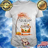 Peace bus pug it's the most wonderful time of the year leaves tree pumpkins shirt