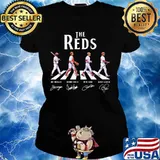 The cincinnati reds baseball crossing the line signatures s Ladies tee