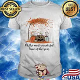 The peanuts characters it's the most wonderful; time of the years levaes tree pumpkin leopard shirt