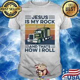 Trucker Jesus is my rock and thats how i roll vintage retro shirt