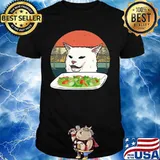 White cat eat salad vintage retro shirt