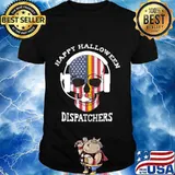 911 Dispatcher Happy Halloween Skull American flag T-Shirt