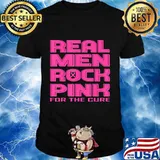 Black & White Real Men Rock Pink Breast Cancer Awareness T-Shirt