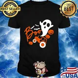 Boo Ghost Rider Tractor Farmer Pumpkin Halloween Costume T-Shirt