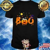 Boo Husky Halloween witch hat funny T-Shirt