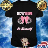 Cheerleader Breast Cancer Shirt Pink Bow Cheer T-shirt Gift T-Shirt