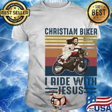 Christian biker I ride with jesus vintage retro shirt