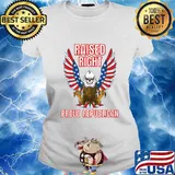 Eagle Skull USA American Flag Raised Right Proud Republican T-Shirt Ladies tee