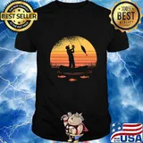 Fisherman Sunset catching a fish, & view beneath the water T-Shirt