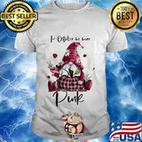 Gnome in October we wear Pink breast cancer awareness shirt