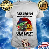 Halloween baby yoda witch and cat assuming i'm just an old lady was your first mistake sunset shirt