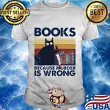 Halloween black cat hold knife books because murder is wrong vintage retro shirt