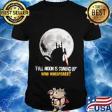 Halloween black cat hold knife full moon is coming up who whispered moon shirt