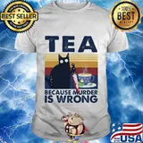 Halloween black cat hold knife tea because murder is wrong vintage retro shirt