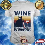 Halloween black cat hold knife wine because murder is wrong vintage retro shirt