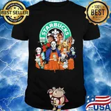 Halloween horror characters starbucks coffee shirt
