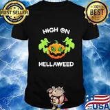 Halloween pumpkin weed high on hellaweed shirt