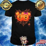 Happy halloween mickey and minnie mouse pumpkins heart spiderweb shirt