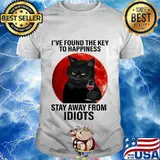 I found the key to happiness stay away from idiots black cat moon blood halloween shirt