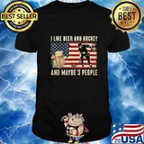 I Like Beer Hockey Maybe 3 People USA Flag Vintage T-Shirt